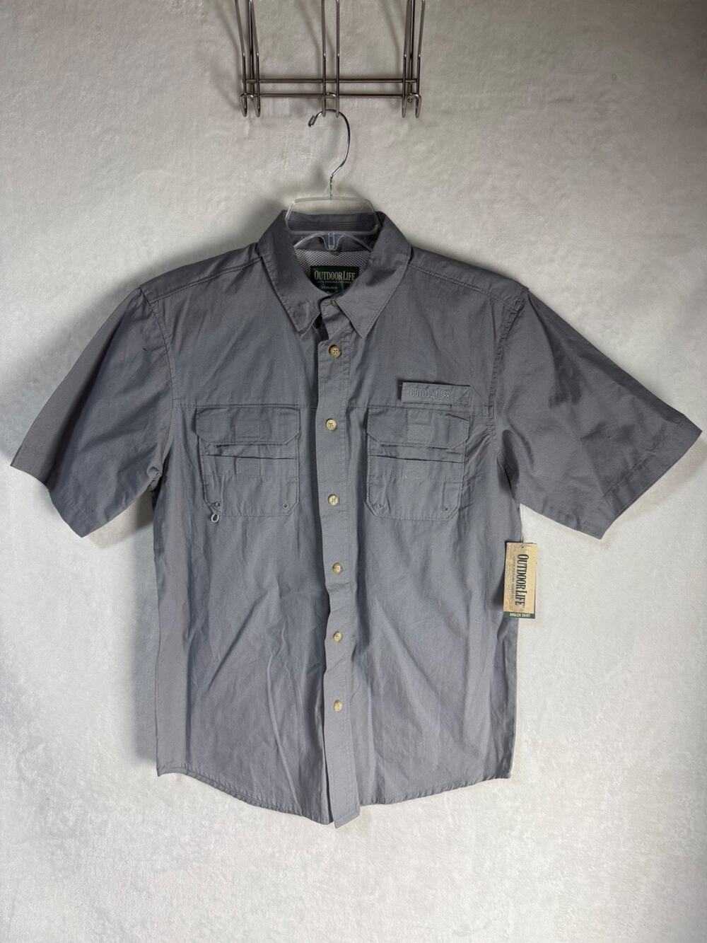Outdoor Life Gray Short Sleeve Button Angler Shirt Size Adult Small *NWT